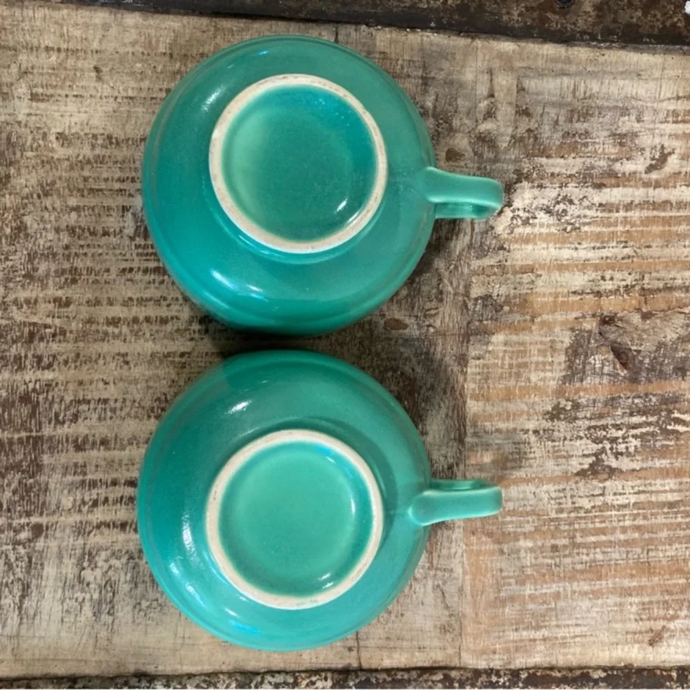 2 Homer Laughlin Riviera Light Green Art Deco Tea Cups Vintage - Picture 4 of 12